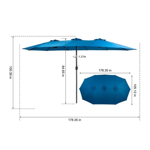 Haveparasol - Dobbeltsidet terrasseparasol - 4,5 m - Rektangulær - Vandtæt - Håndsving - Canvas - Blå