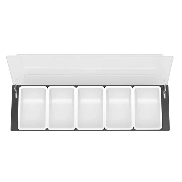 Bar-caddy til frugt og garniture - 5-delt serveringsbakke - Med låg - Til køkken og bar - Fødevareopbevaring - Sort
