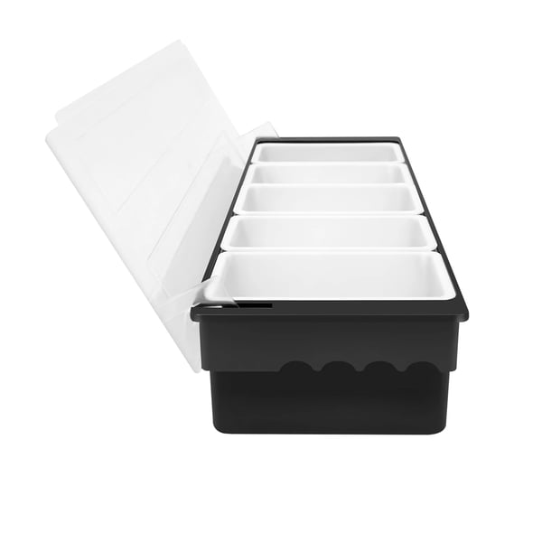 Bar-caddy til frugt og garniture - 5-delt serveringsbakke - Med låg - Til køkken og bar - Fødevareopbevaring - Sort