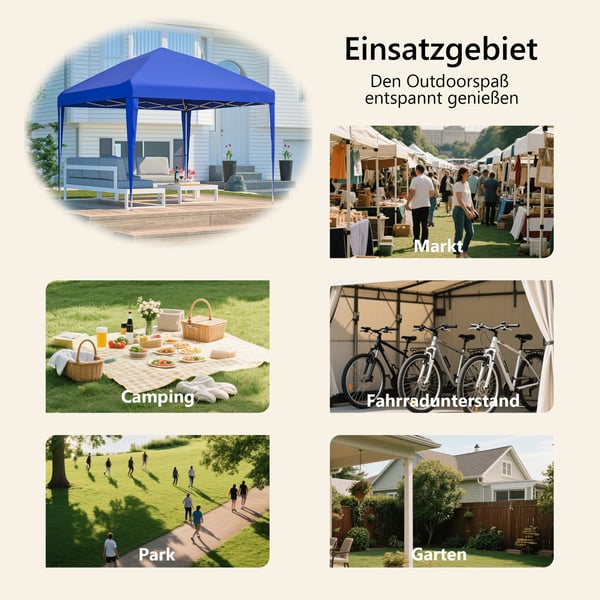 Pop up pavillon - Sammenklappeligt partytelt 3x3 m - Vandtæt PE-dug - Uden sidevægge - Med sandsække - Blå
