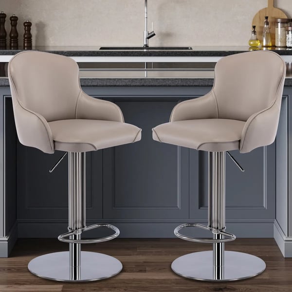 Moderne design - Barstol - Højdejusterbar - Drejbar - Med ryglæn - Nappalæder & rustfrit stål - Grå