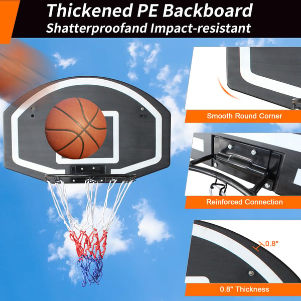 Basketkurv med bagplade - Vægmonteret - Inde/ude - Brudsikker - Bagplade 72,4 x 45,72 cm - Ring 43,18/40,64 cm - Sort