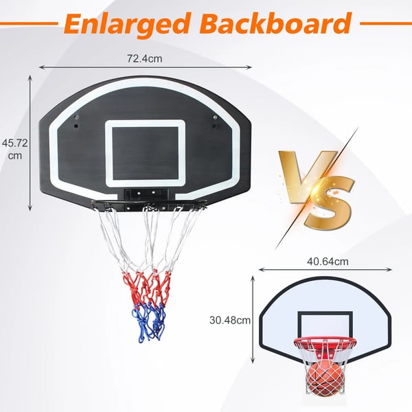 Basketkurv med bagplade - Vægmonteret - Inde/ude - Brudsikker - Bagplade 72,4 x 45,72 cm - Ring 43,18/40,64 cm - Sort