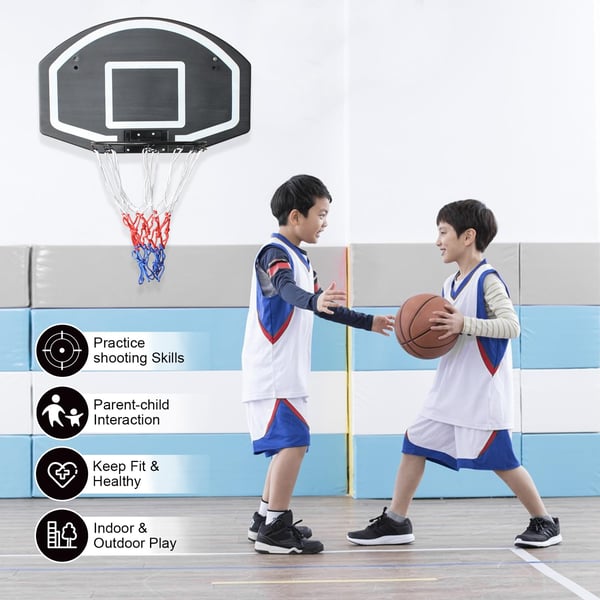Basketkurv med bagplade - Vægmonteret - Inde/ude - Brudsikker - Bagplade 72,4 x 45,72 cm - Ring 43,18/40,64 cm - Sort