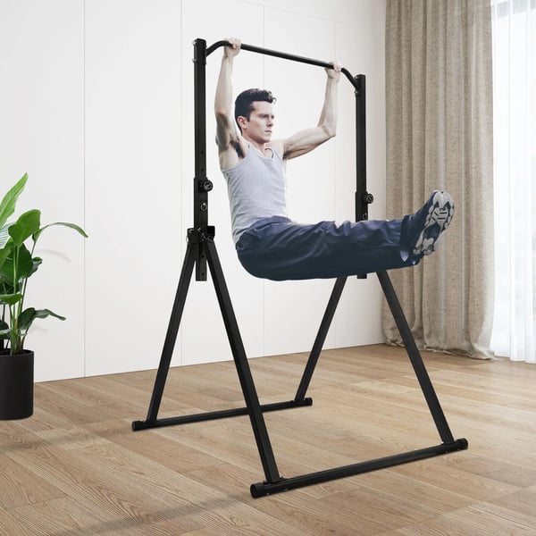 Pull-up-station - Pull up-stang - Justerbar højde - Foldbar - Triangulær ramme - Til hjemmetræning - Sort
