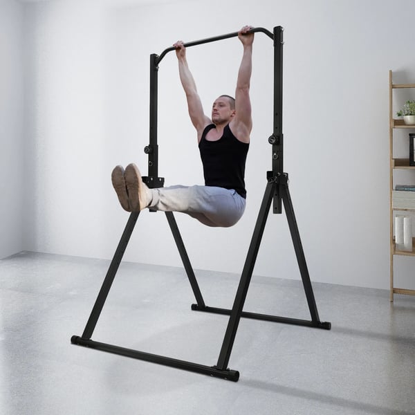 Pull-up-station - Pull up-stang - Justerbar højde - Foldbar - Triangulær ramme - Til hjemmetræning - Sort