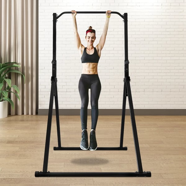 Pull-up-station - Pull up-stang - Justerbar højde - Foldbar - Triangulær ramme - Til hjemmetræning - Sort