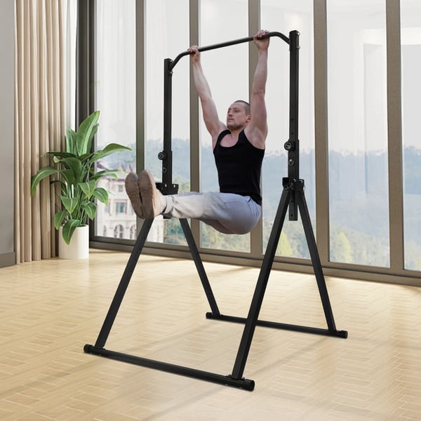 Pull-up-station - Pull up-stang - Justerbar højde - Foldbar - Triangulær ramme - Til hjemmetræning - Sort