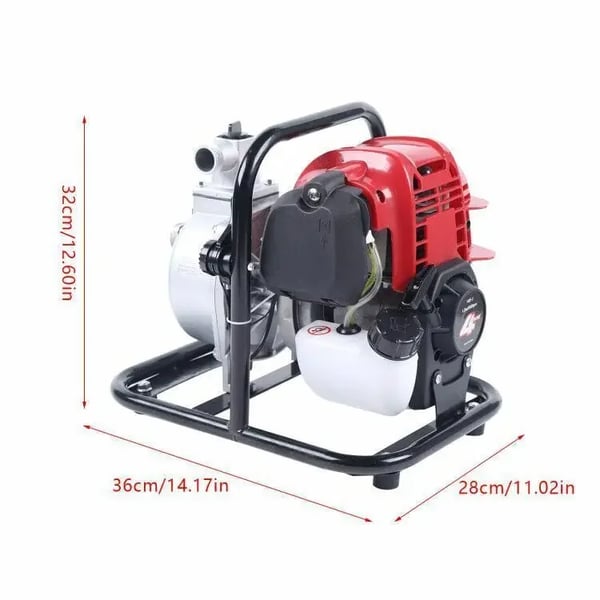 Bærbar benzin vandpumpe - 4-takt motorpumpe - 8000 l/t - 1,2 kW - Maks løftehøjde 30 m - Sughøjde 7 m - Tank 650 ml - 38 cc