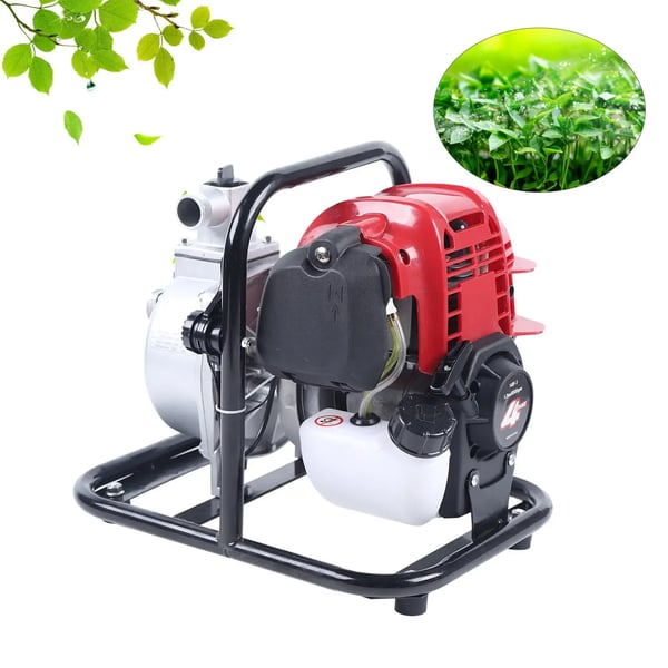 Bærbar benzin vandpumpe - 4-takt motorpumpe - 8000 l/t - 1,2 kW - Maks løftehøjde 30 m - Sughøjde 7 m - Tank 650 ml - 38 cc