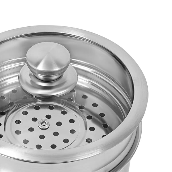 Dampergryde i rustfrit stål - 2-lags steamer - 2 l kapacitet - 304 rustfrit stål, hærdet glaslåg - Til induktion - 3–4 personer - Sølv