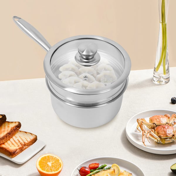 Dampergryde i rustfrit stål - 2-lags steamer - 2 l kapacitet - 304 rustfrit stål, hærdet glaslåg - Til induktion - 3–4 personer - Sølv