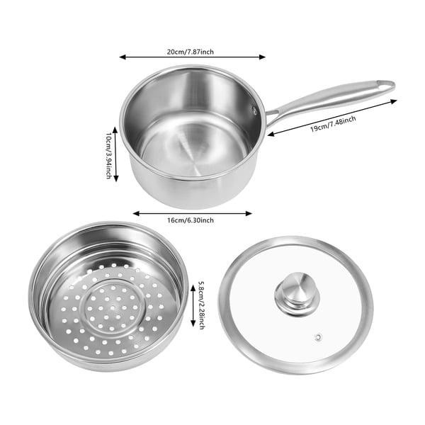 Dampergryde i rustfrit stål - 2-lags steamer - 2 l kapacitet - 304 rustfrit stål, hærdet glaslåg - Til induktion - 3–4 personer - Sølv