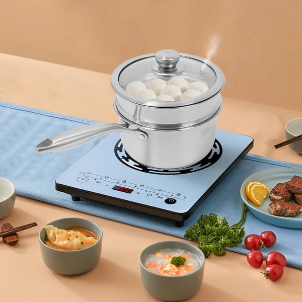 Dampergryde i rustfrit stål - 2-lags steamer - 2 l kapacitet - 304 rustfrit stål, hærdet glaslåg - Til induktion - 3–4 personer - Sølv