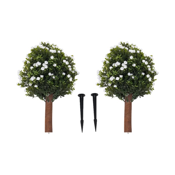 Ginkgo Biloba Pyntetræ - Kunstigt, 2-pak - Udendørs - Fritstående - Plast & Træ - 35–40×69 cm - Hvid/Grøn