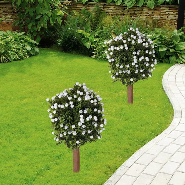 Ginkgo Biloba Pyntetræ - Kunstigt, 2-pak - Udendørs - Fritstående - Plast & Træ - 35–40×69 cm - Hvid/Grøn