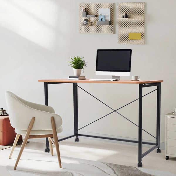 Foldbart skrivebord - Rektangulært kontorbord - Med hjul - Pladsbesparende - Til hjem og kontor - Nem montering - Multifarvet