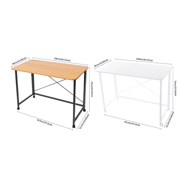 Foldbart skrivebord - Rektangulært kontorbord - Med hjul - Pladsbesparende - Til hjem og kontor - Nem montering - Multifarvet