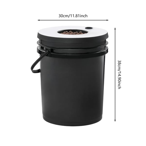 Hydroponisk dyrkningsanlæg - DWC sæt med 7 spande - 20 l pr. spand - Luftpumpe EU-stik - Max løftehøjde 1,2 m - PP - Sort