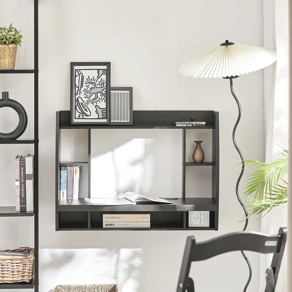 Seinäkiinnitettävä kirjoituspöytä - FWT18 - Tilaa säästävä - 82×60×39 cm - Koottava - Toimistopöytä/Tietokonepöytä - Musta