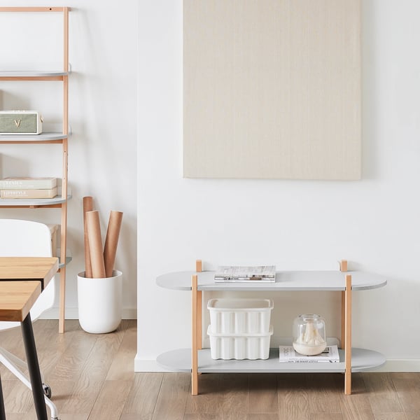 HSTR01 Sofabord Stuebord - Rektangulært - 2 hylder - Opbevaring - 100x52x33 cm - Lysegrå