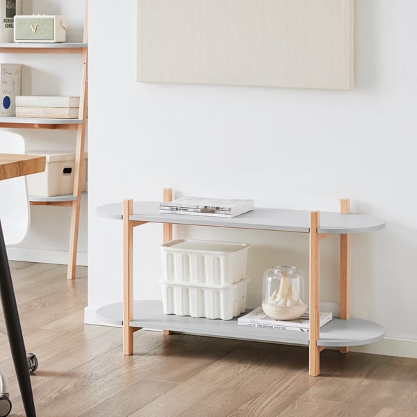 HSTR01 Sofabord Stuebord - Rektangulært - 2 hylder - Opbevaring - 100x52x33 cm - Lysegrå