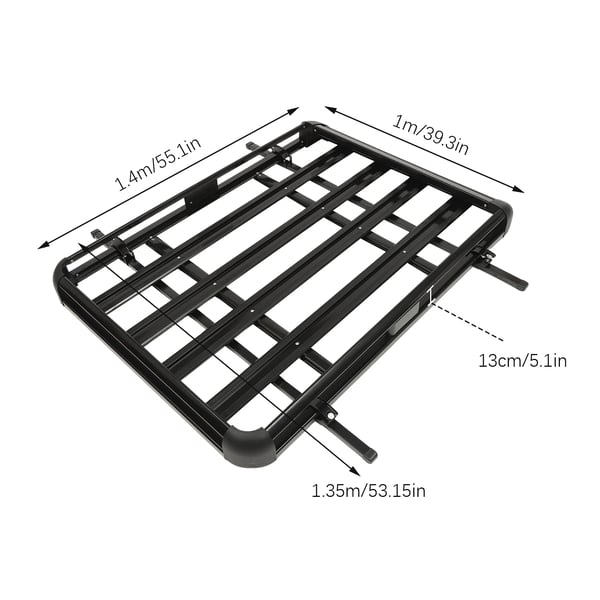 Kattotelinekori autoon - Pituus 140 cm - Säädettävä leveys 100–135 cm - SUV-malleille kattokaiteilla - Alumiini/Rauta/Muovi - Musta