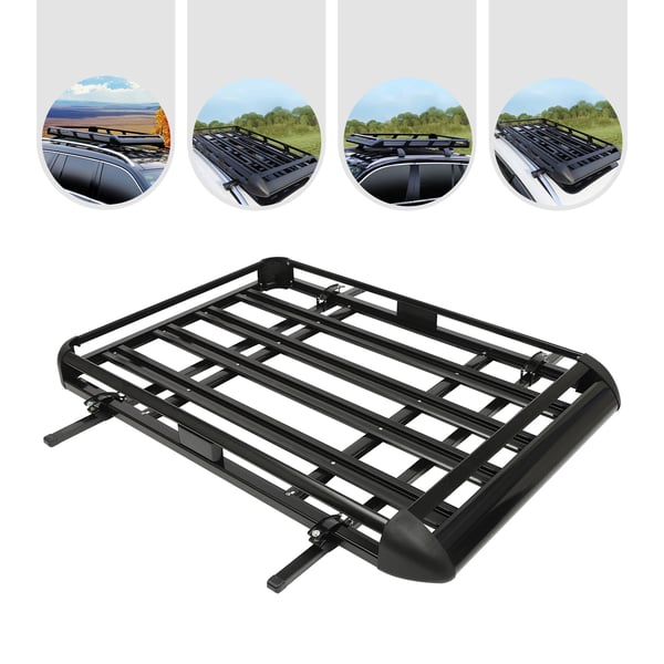 Kattotelinekori autoon - Pituus 140 cm - Säädettävä leveys 100–135 cm - SUV-malleille kattokaiteilla - Alumiini/Rauta/Muovi - Musta