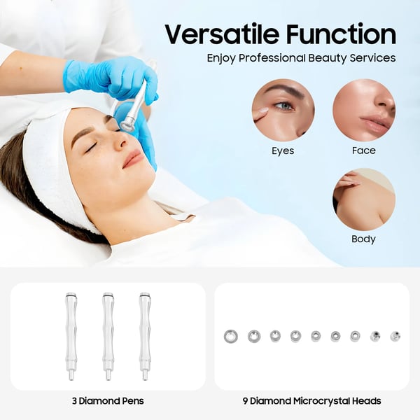 Diamant mikrodermabrasion maskine - Ansigtsapparat - 50 W - Sug 0–60 cmHg - 9 niveauer - EU-stik 220–240 V - Ledningsdrevet - Til hjem og klinik