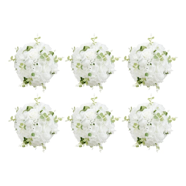 Konstgjorda rosbollar - 6-pack - Silke, Rund Form, Bordsdekoration, Fest & Heminredning, Inomhus - Vit