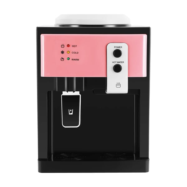 HS-09 - Bordmodel vanddispenser/vandkøler - Varm og kold - Aftageligt design - 550W opvarmning, 75W køling - PP & 304 rustfrit stål - Lyserød