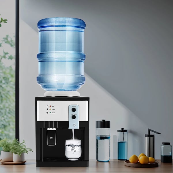 Vanddispenser & vandkøler - HS-09 Bordmodel - Varm & kold - 550W opvarmning - 75W køling - Aftageligt design - PP & 304 rustfrit stål - Hvid