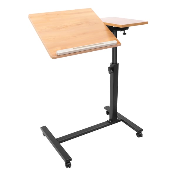 Mobilt laptopbord - Rullebord til computer - Rektangulær bordplade - MDF & stål - Med hjul - Kræver montering - Khaki