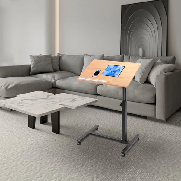 Mobilt laptopbord - Rullebord til computer - Rektangulær bordplade - MDF & stål - Med hjul - Kræver montering - Khaki