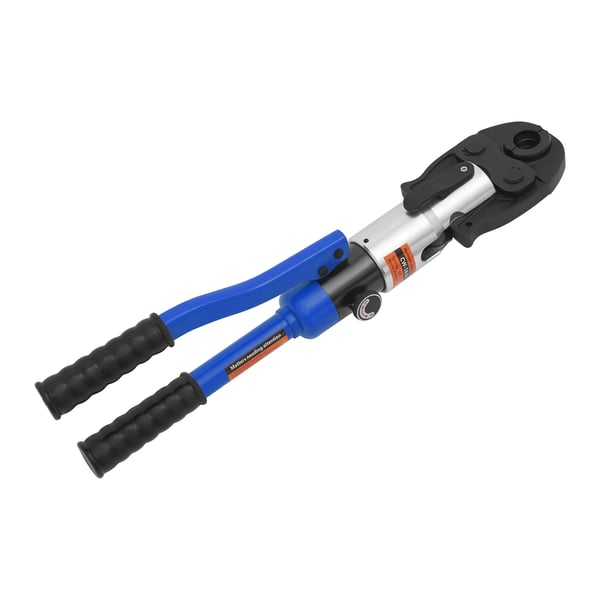 Hydraulisk krimptångssats - Pressverktyg - Presskraft 10 ton - Sju Matriser - Slaglängd 20 mm - Max Ø 28 mm - Handhållen - Blå Hydraulisk krimptångssats - Pressverktyg - Presskraft 10 ton - Sju Matriser - Slaglängd 20 mm - Max Ø 28 mm - Handhållen - Blå