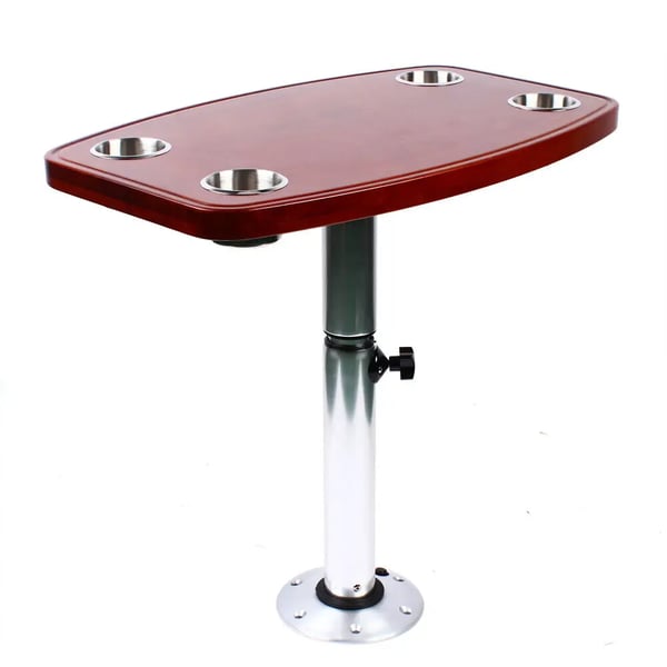 Bord til campingvogn/autocamper - Campingbord med justerbart ben - 600×380 mm - 4 kopholdere - Højde 56,5–72 cm - Bordtykkelse 3 cm - Eg