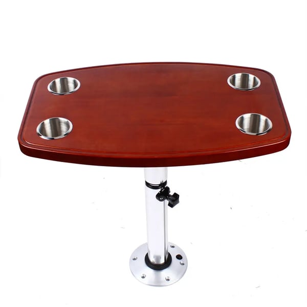 Bord til campingvogn/autocamper - Campingbord med justerbart ben - 600×380 mm - 4 kopholdere - Højde 56,5–72 cm - Bordtykkelse 3 cm - Eg