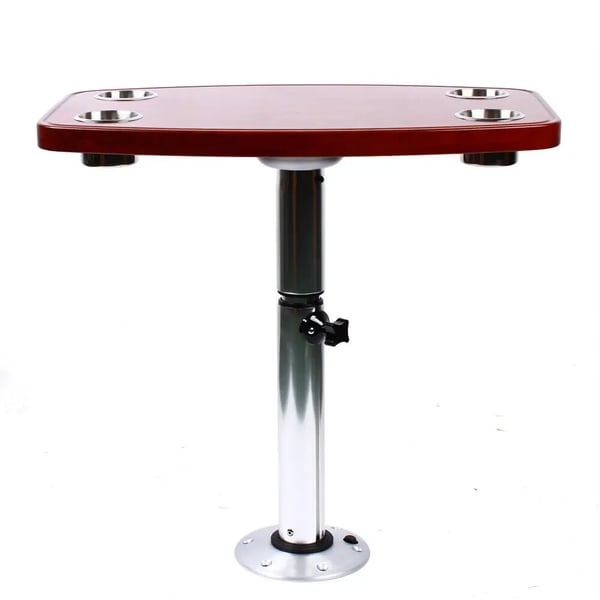 Bord til campingvogn/autocamper - Campingbord med justerbart ben - 600×380 mm - 4 kopholdere - Højde 56,5–72 cm - Bordtykkelse 3 cm - Eg