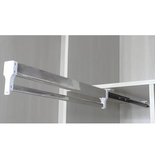 Udtrækkelig buksebøjle til garderobe - Teleskopskinne - Længde 54,2–110 cm - 18–20 bukser - Mindst 25 kg - Stål/rustfrit stål/ABS