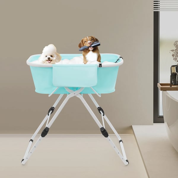 Hundebadekar - Foldbart kæledyrsbadekar - Højdejusterbart 70–100 cm (5 niveauer) - Bæreevne 68 kg - PVC & jern - Til små og mellemstore hunde/katte
