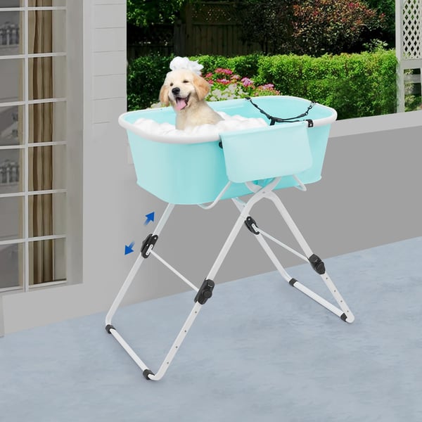 Hundebadekar - Foldbart kæledyrsbadekar - Højdejusterbart 70–100 cm (5 niveauer) - Bæreevne 68 kg - PVC & jern - Til små og mellemstore hunde/katte