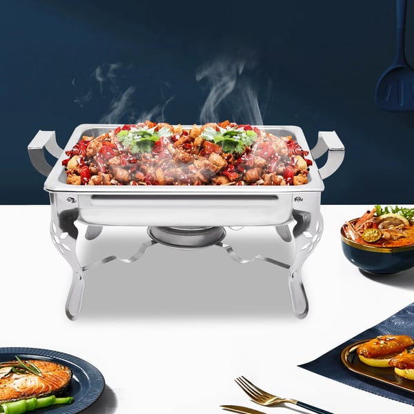 Buffetvarmer - Chafing Dish Sæt - 6 l Rustfrit Stål - Med Spritbrænder - Til Catering & Fest - Sølv