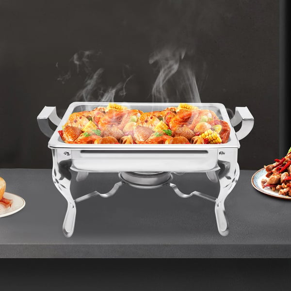 Buffetvarmer - Chafing Dish Sæt - 6 l Rustfrit Stål - Med Spritbrænder - Til Catering & Fest - Sølv