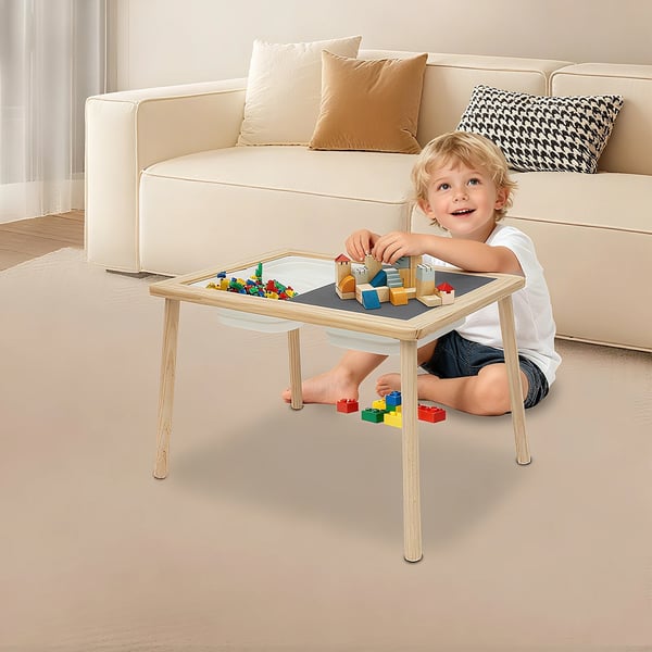 Aktivitetsbord til børn - Rektangulært træbord - 3 opbevaringsrum - Glatte kanter - 73,7×53,3×50,8 cm - Sort
