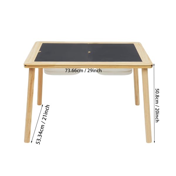 Aktivitetsbord til børn - Rektangulært træbord - 3 opbevaringsrum - Glatte kanter - 73,7×53,3×50,8 cm - Sort