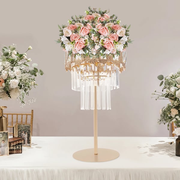 Blomsterstativ borddekoration - Centerpiece - K5-krystal, akryl & jern - Højde 60 cm - Til bryllup & fest - Guld