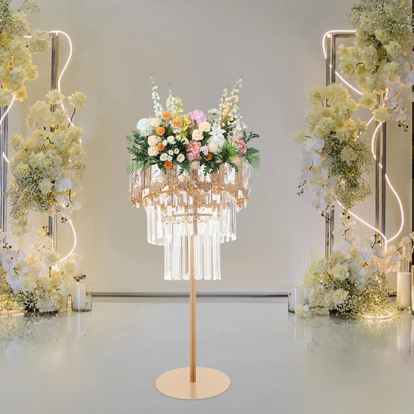 Blomsterstativ borddekoration - Centerpiece - K5-krystal, akryl & jern - Højde 60 cm - Til bryllup & fest - Guld