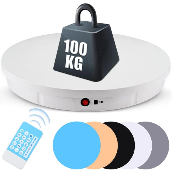 Pyörivä esittelyalusta - 360° kääntöpöytä - Halkaisija 50 cm - Kantavuus 100 kg - Peilipinta - Akkukäyttöinen - Valkoinen