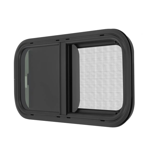 Skjutfönster - Sidofönster 60 x 30 cm - För husbil, husvagn, släpvagn, pickup - Direktmontering - Svart