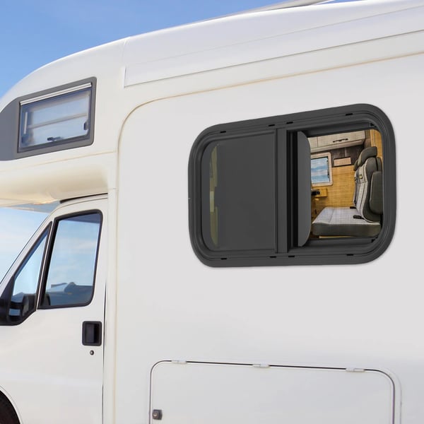 Skydvindue - Sidevindue 60 x 30 cm - Til autocamper, campingvogn, trailer, pickup - Direkte montering - Sort